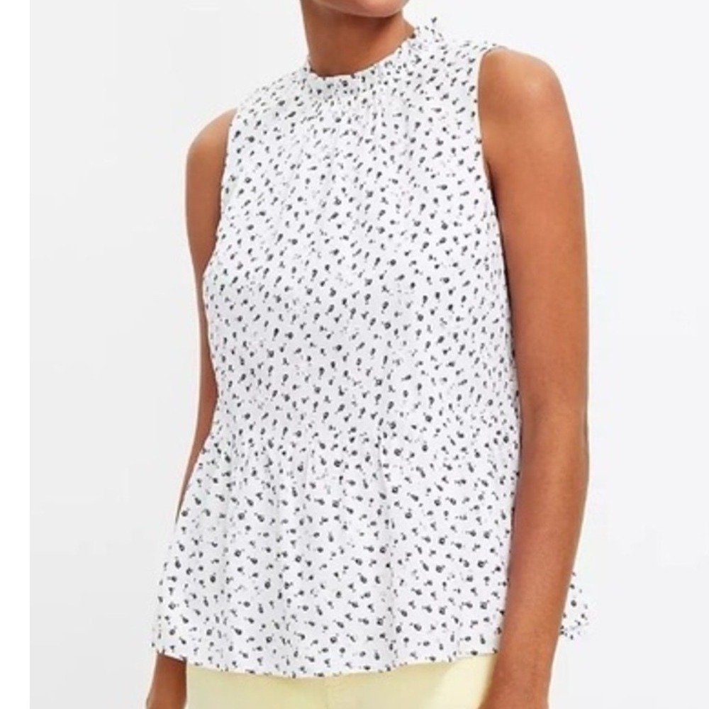 LOFT Eyelet Peplum Sleeveless Blouse Women XS White Casual Office Cottage